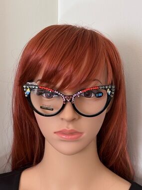 Miasto Eyewear Optical Quality Black Cat-Eye Glasses with Crystal Accents